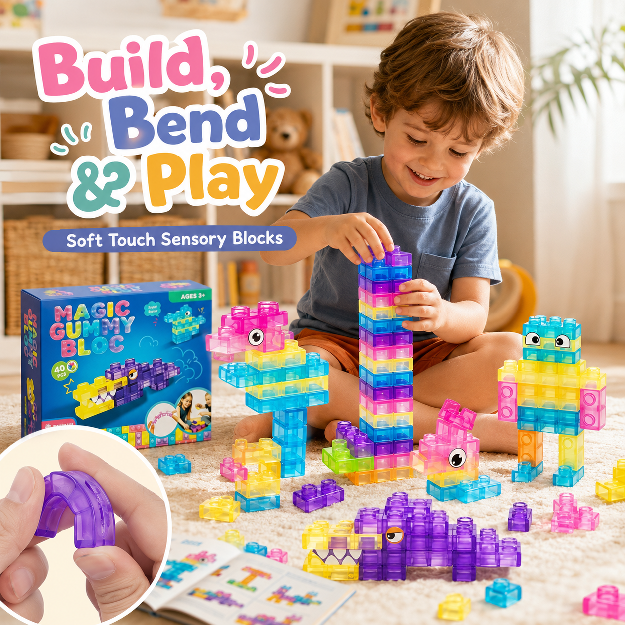 40-Piece Squishy Sensory Block Set – Toddlers