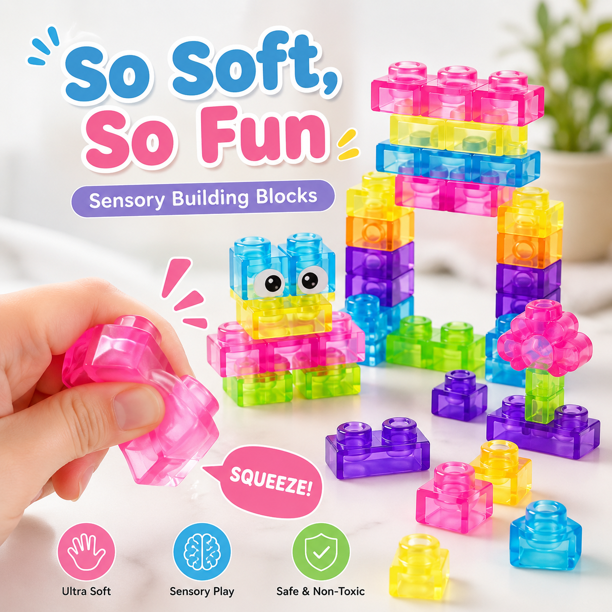 40-Piece Squishy Sensory Block Set – Toddlers