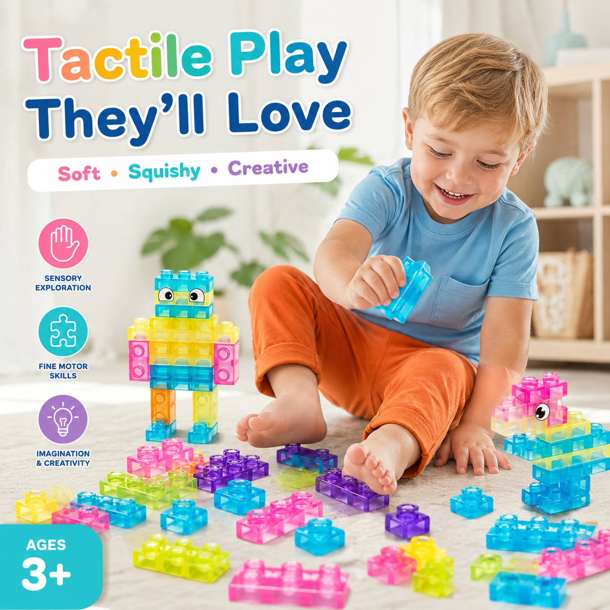40-Piece Squishy Sensory Block Set – Toddlers