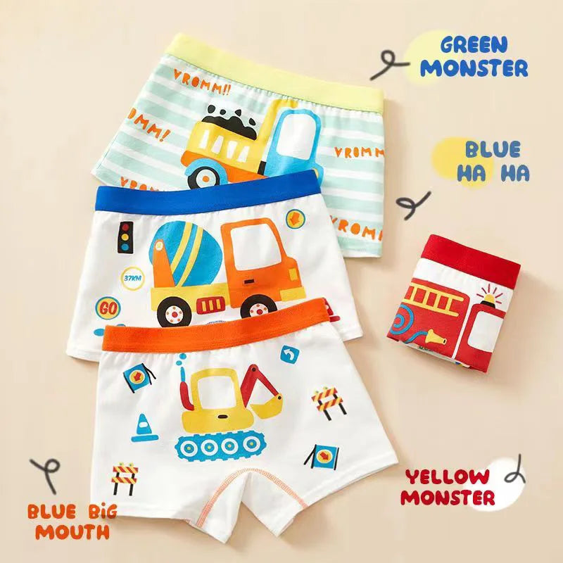 Boys 4-Pack Vehicle Underwear – Ages 2–11