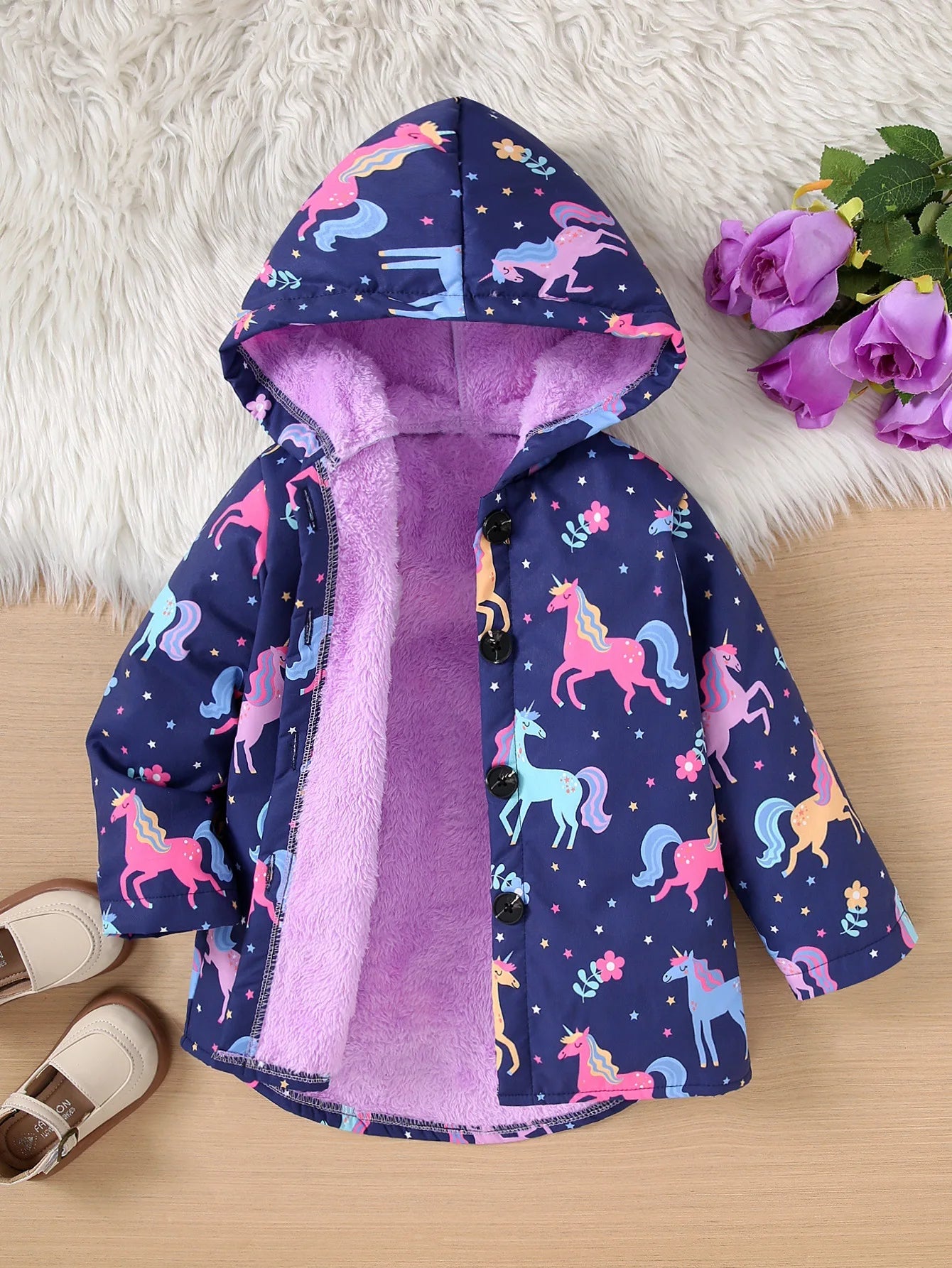 Girls Hooded Velvet Winter Coat – Ages 3–7