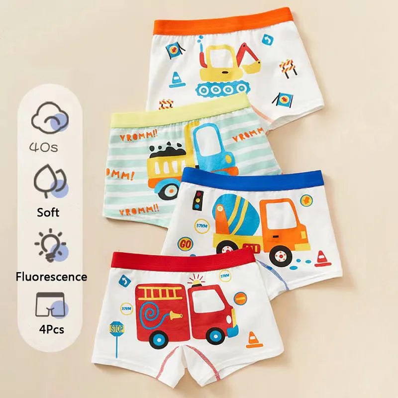 Boys 4-Pack Vehicle Underwear – Ages 2–11