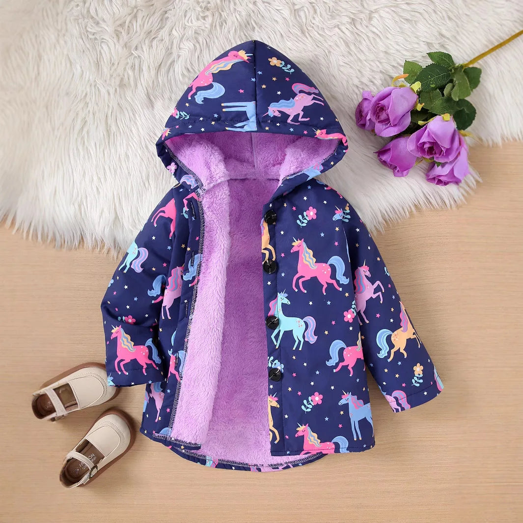 Girls Hooded Velvet Winter Coat – Ages 3–7