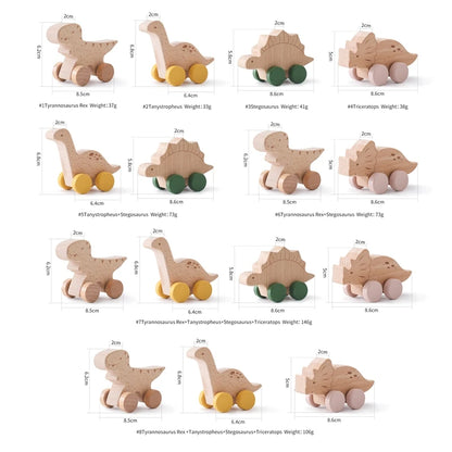 1 pc Beech Wood Montessori Toy Dinosaur with wheels multivariant