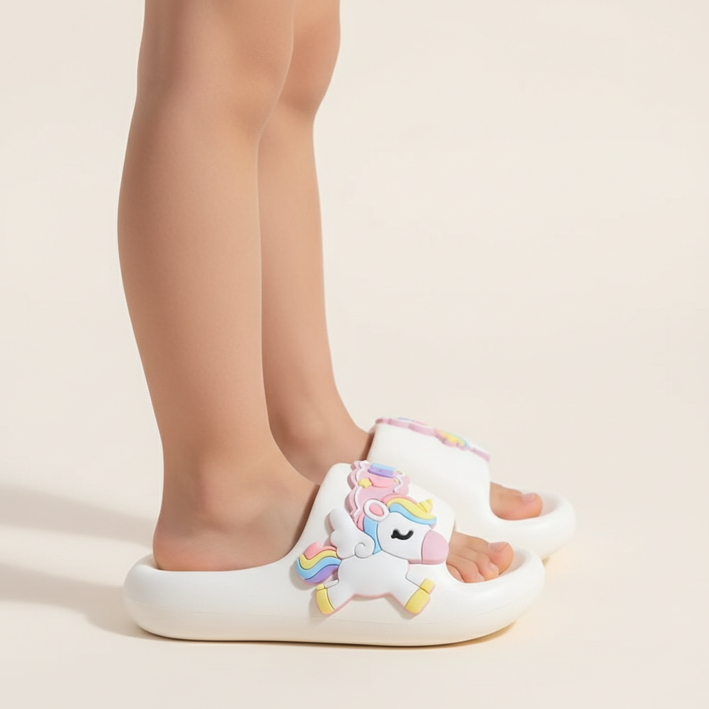 Pantoufles licorne arc-en-ciel ultra douces en EVA, pour enfants de 0 à 3 ans.