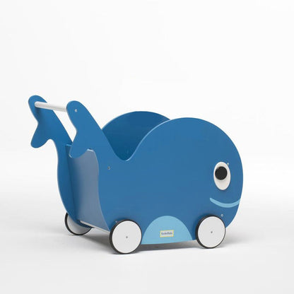 Giocattolo da spingere e contenitore per giocattoli per bambini Whale Universe Blu