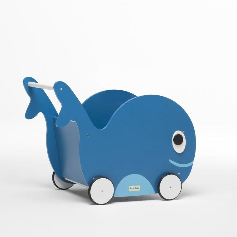 Juguete para empujar y guardar juguetes para niños pequeños Whale Universe Blue