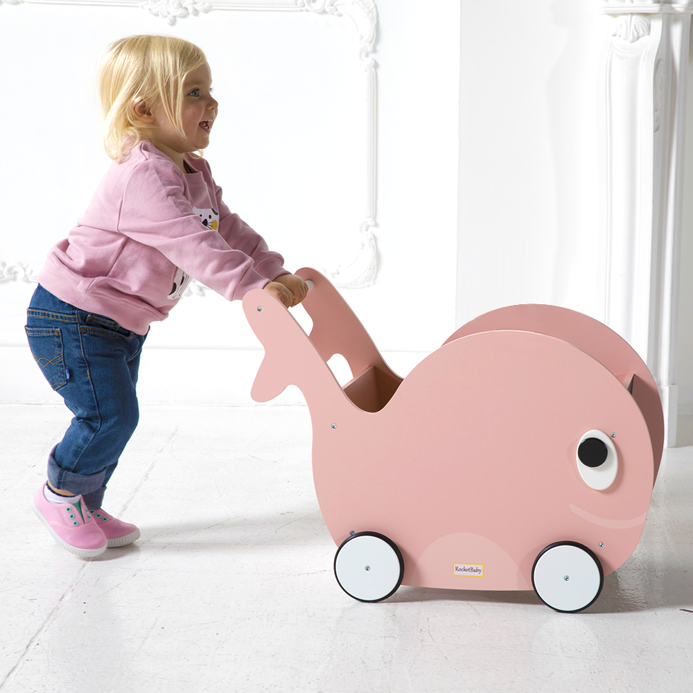 Giocattolo da spingere e contenitore per giocattoli per bambini Whale Paris Rosa