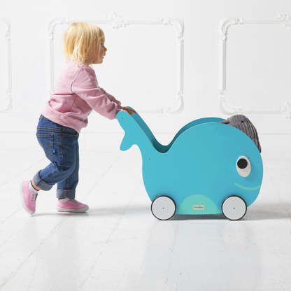 Juguete para empujar y guardar juguetes para niños pequeños Whale Summer Green