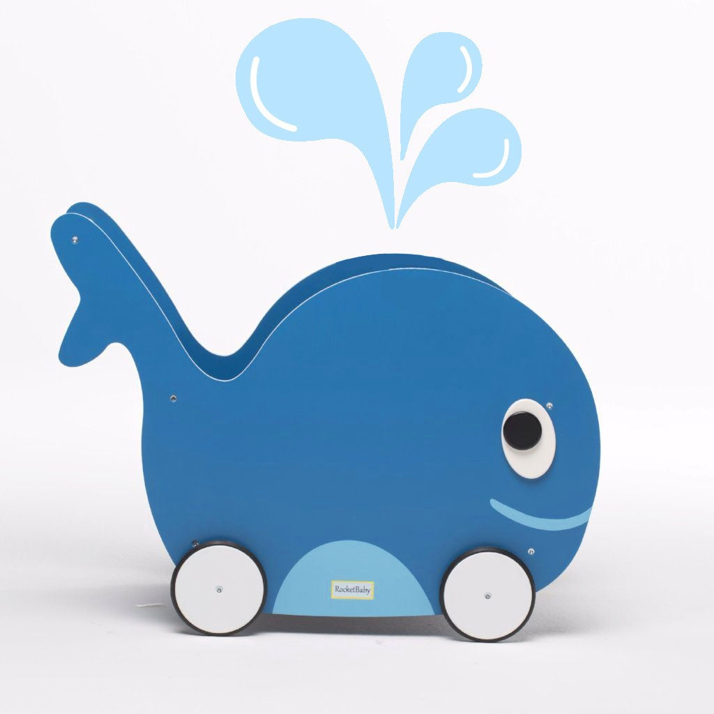 Juguete para empujar y guardar juguetes para niños pequeños Whale Universe Blue