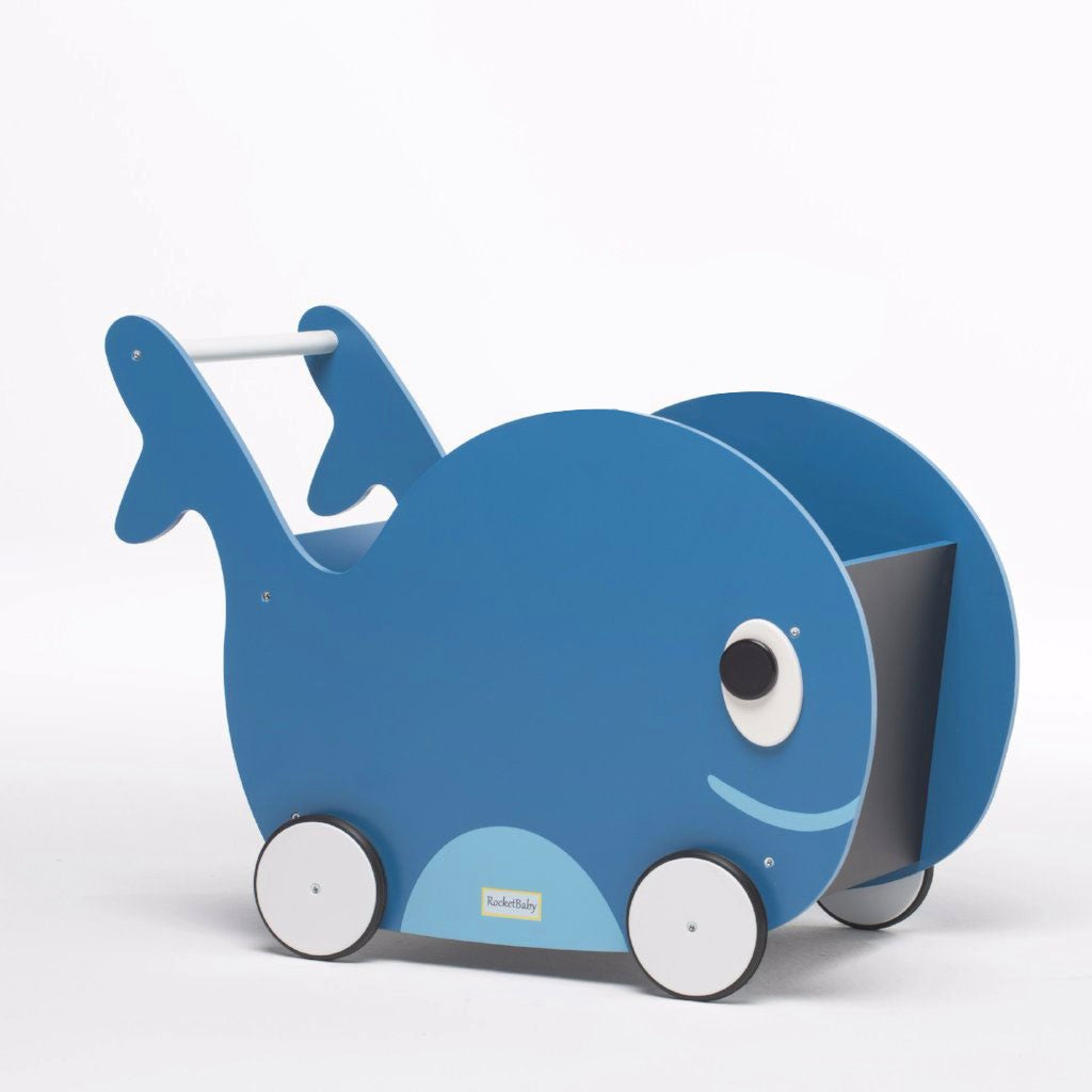Juguete para empujar y guardar juguetes para niños pequeños Whale Universe Blue