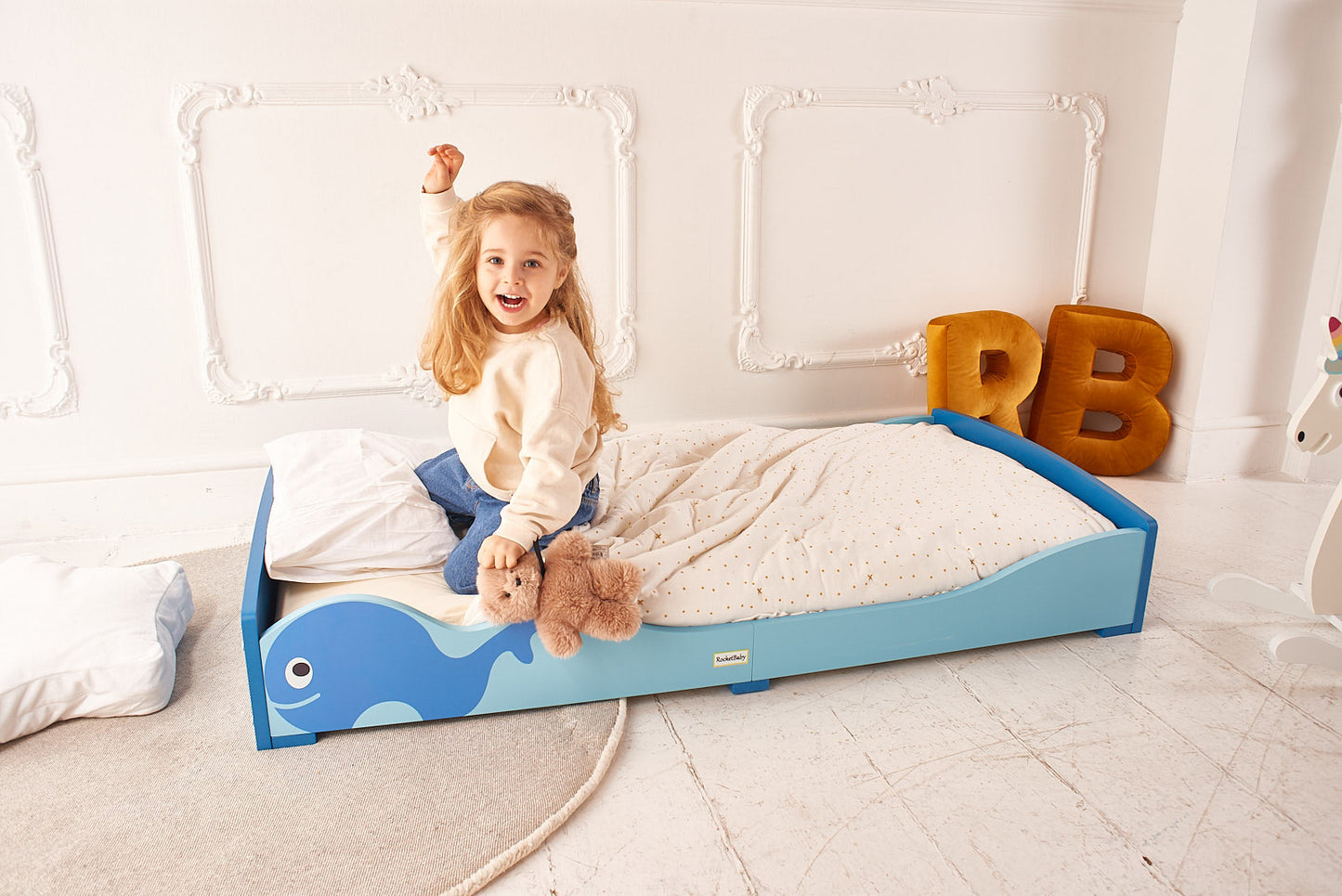 Low Kids Bed Montessori Blue Whale