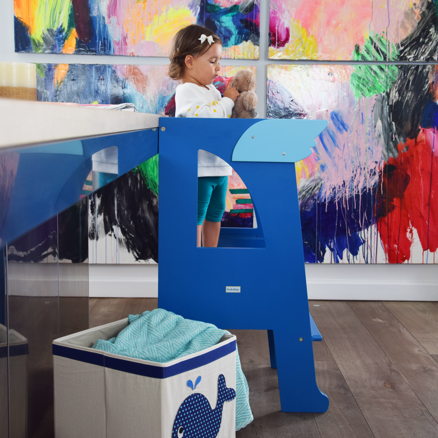 Step Stool Montessori Tower Blue Universe