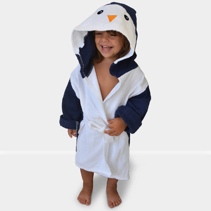 Accappatoio Baby In Cotone Bianco Pinguino