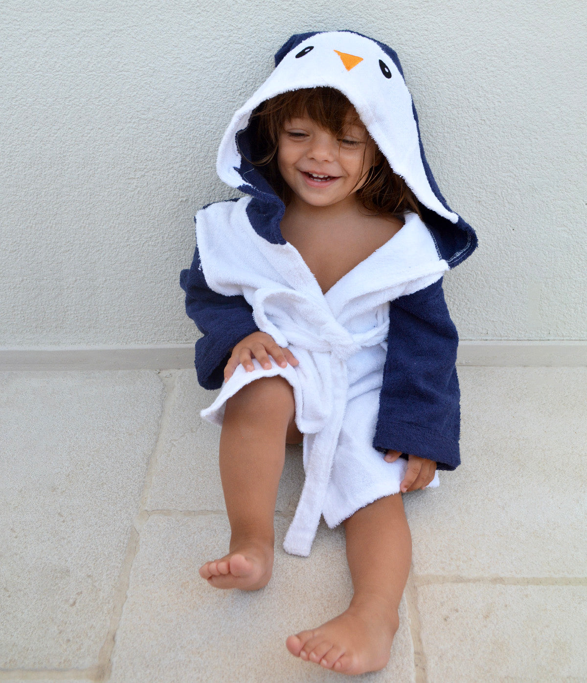 Accappatoio Baby In Cotone Bianco Pinguino