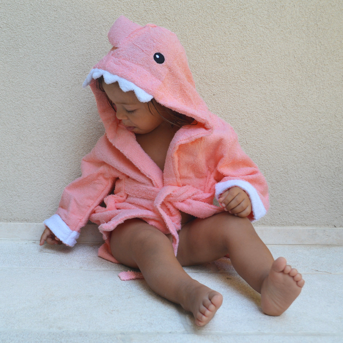 Albornoz Bebé Algodón Rosa Tiburón