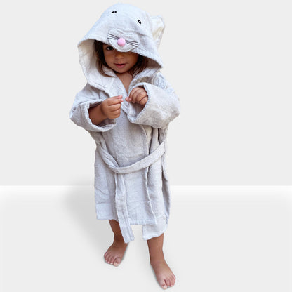 Baby Bathrobe Cotton Grey Elephant