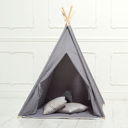 Teepee Play Tent White Grey with Cushion