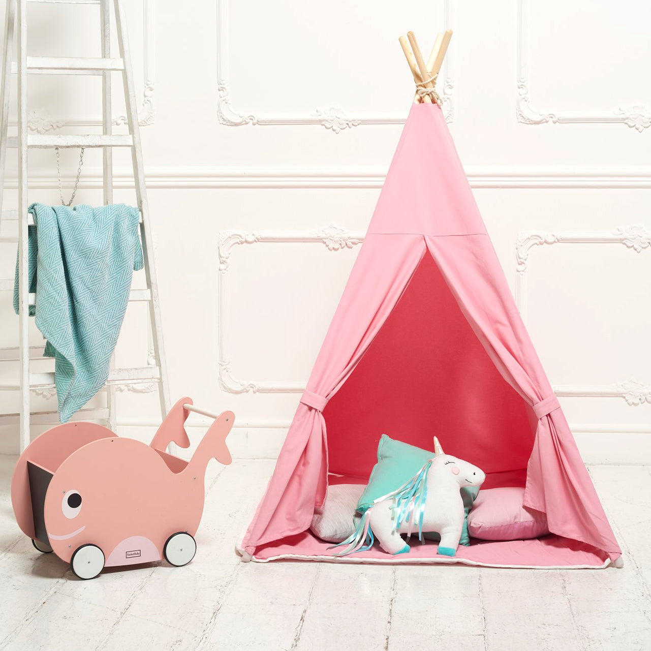 Tenda da gioco Teepee rosa con cuscino