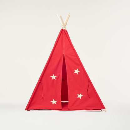 Tenda da gioco Teepee rossa e stelle fluorescenti con cuscino