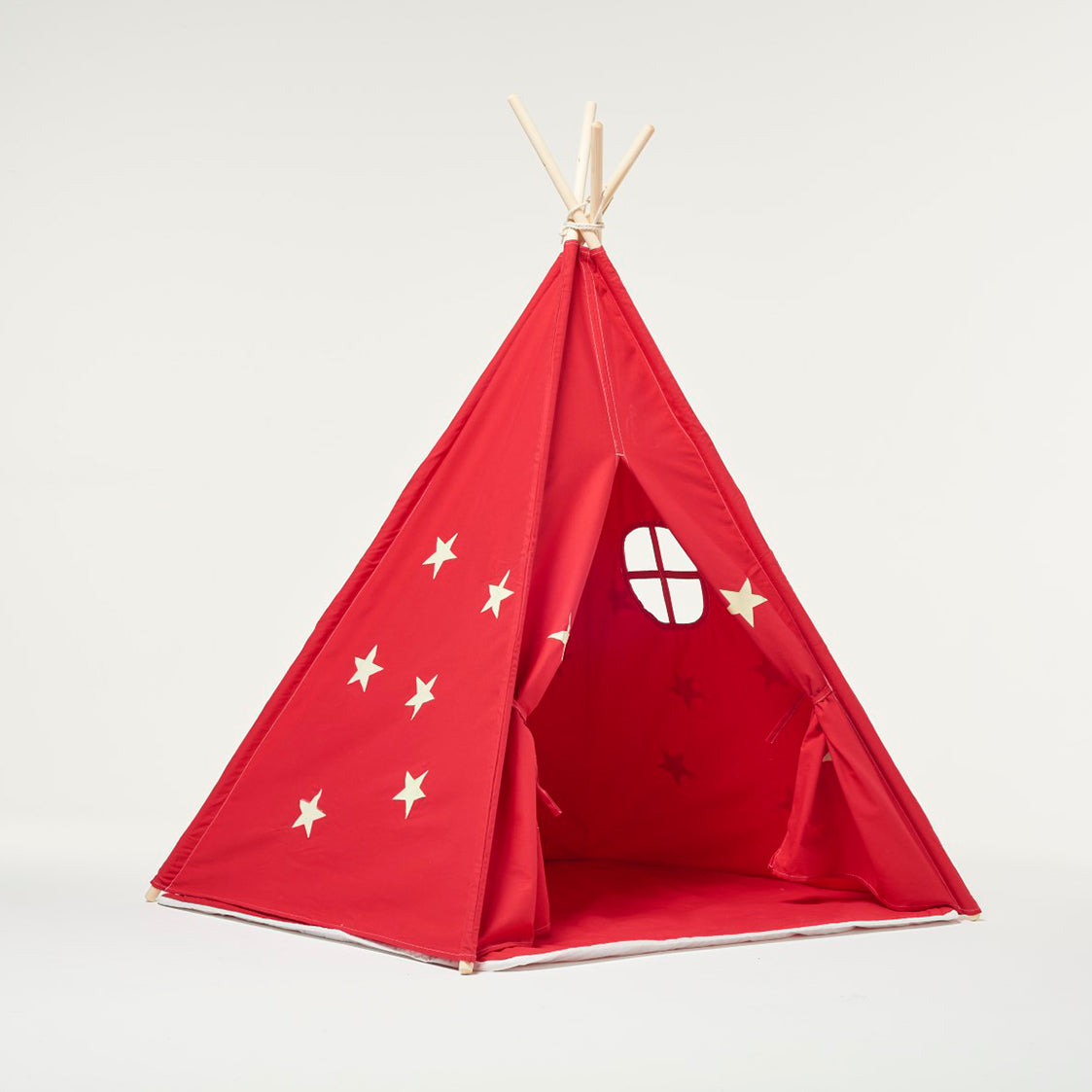 Tenda da gioco Teepee rossa e stelle fluorescenti con cuscino