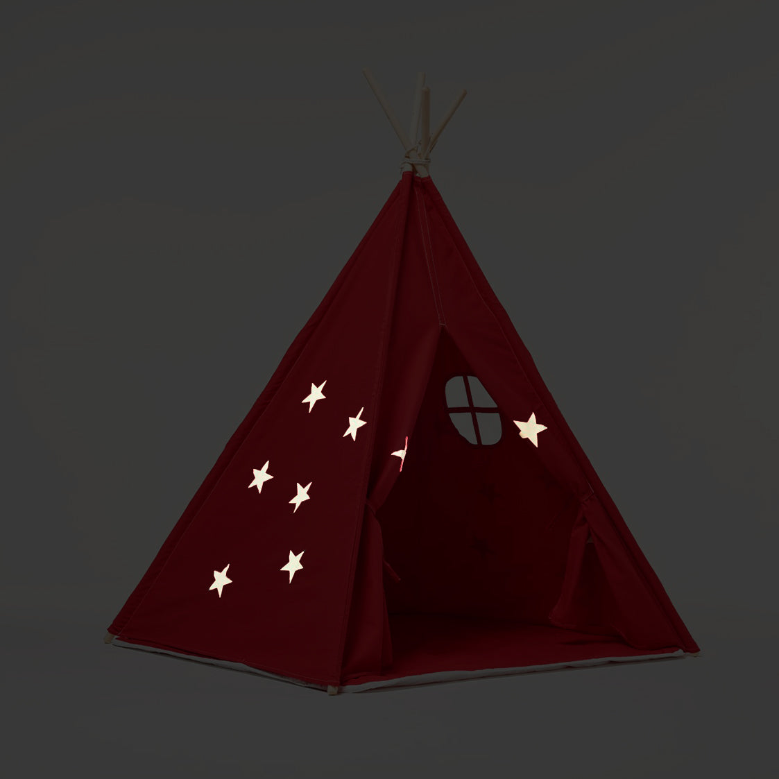 Tienda de juegos tipi estrellas rojas y fluorescentes con cojín