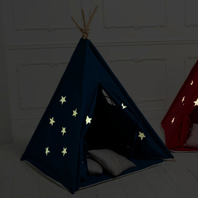 Teepee Play Tent Blue and Fluorescent Stars with Cushion