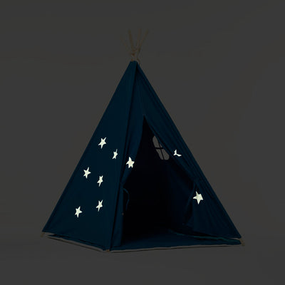 Teepee Play Tent Blue and Fluorescent Stars with Cushion