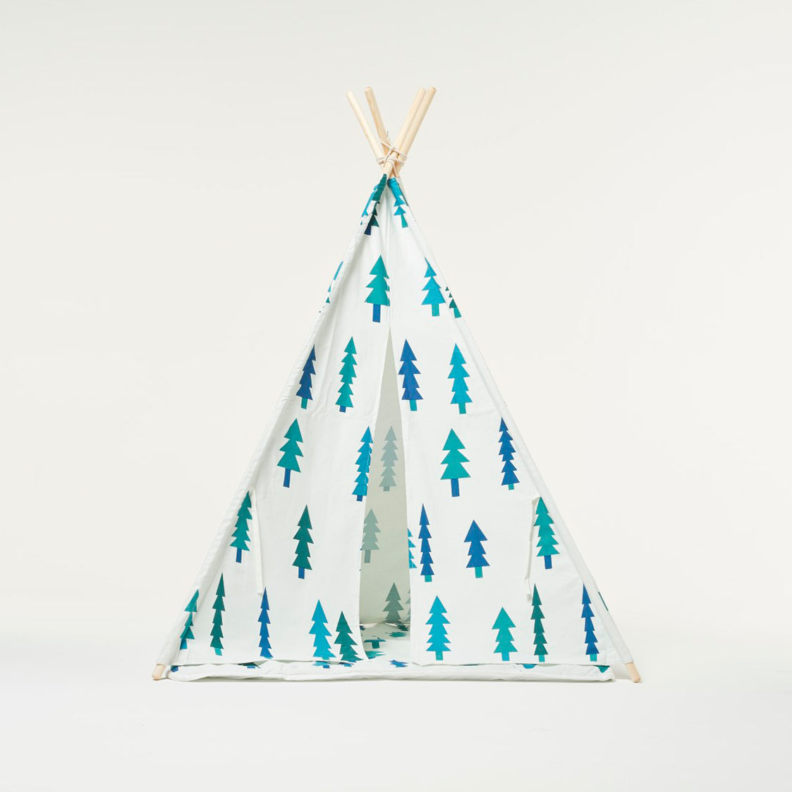 Tienda de juegos tipi blanca con árboles y cojín
