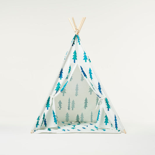 Teepee Play Tent White with Trees with Cushion